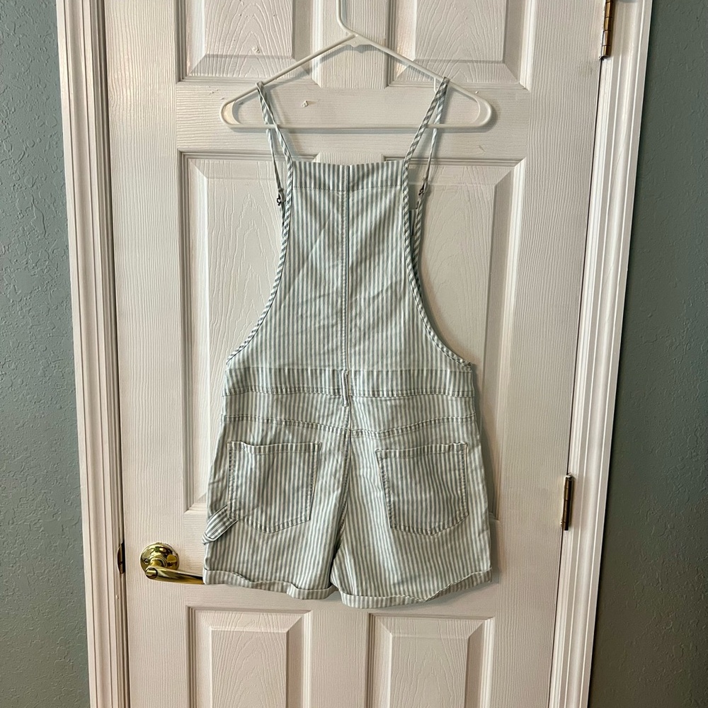 Striped Overalls with Button Front - Picture 2 of 5